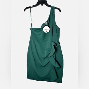 NWT Caracilia One Shoulder Ruched Ruffle Trim Bodycon Dress in Green